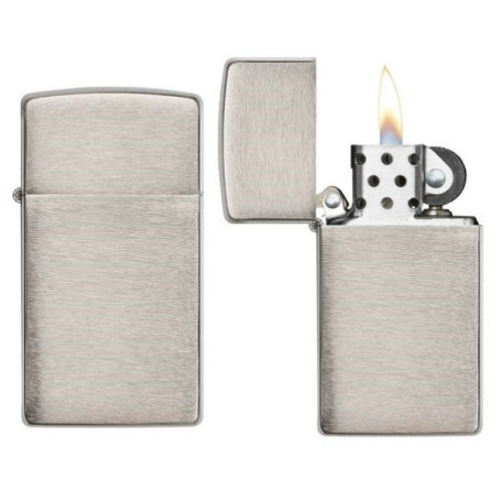 1600 Зажигалка ZIPPO Slim, латунь/сталь с покрытием Brushed Chrome, серебристый