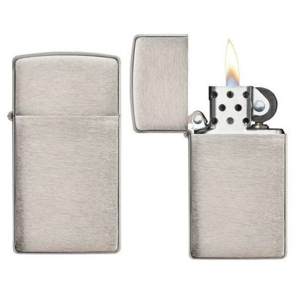 1600 Зажигалка ZIPPO Slim, латунь/сталь с покрытием Brushed Chrome, серебристый