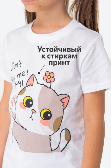 Детская хлопковая футболка Happyfox (белый.котик)