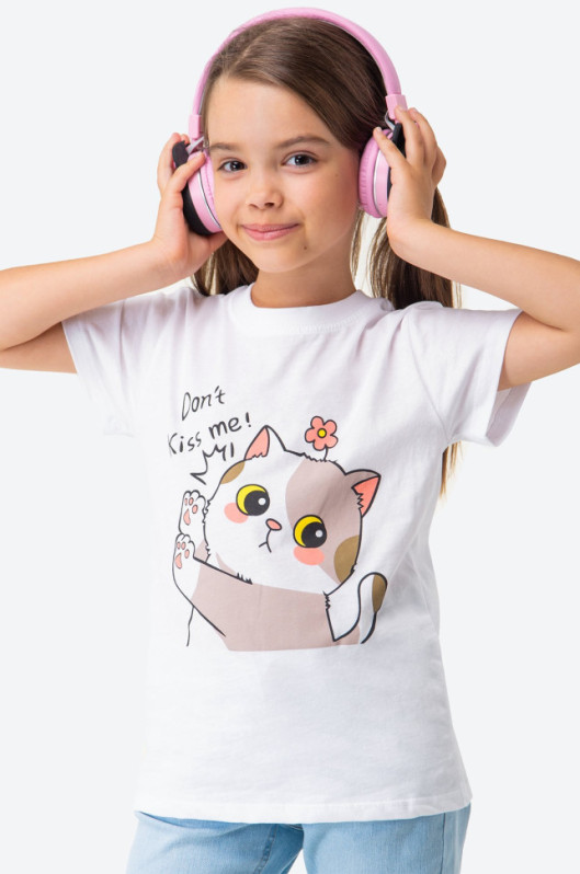 Детская хлопковая футболка Happyfox (белый.котик)