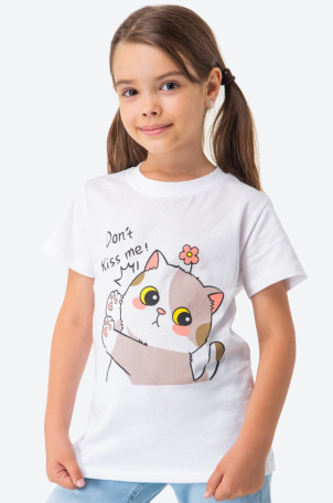 Детская хлопковая футболка Happyfox (белый.котик)