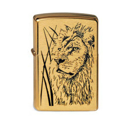 204B Зажигалка ZIPPO Proud Lion латунь/сталь с покрытием Brushed Brass, золотистый