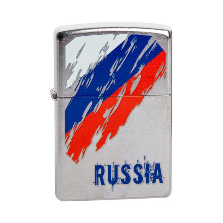 207 Зажигалка ZIPPO Russia Flag, латунь/сталь с покрытием Satin Chrome, серебристый