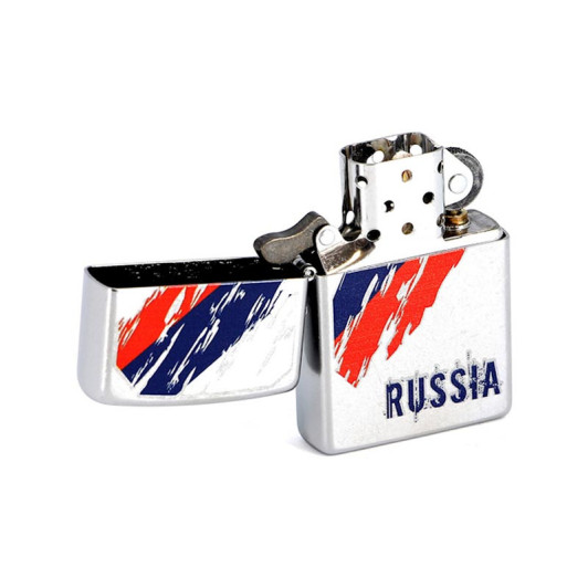 207 Зажигалка ZIPPO Russia Flag, латунь/сталь с покрытием Satin Chrome, серебристый