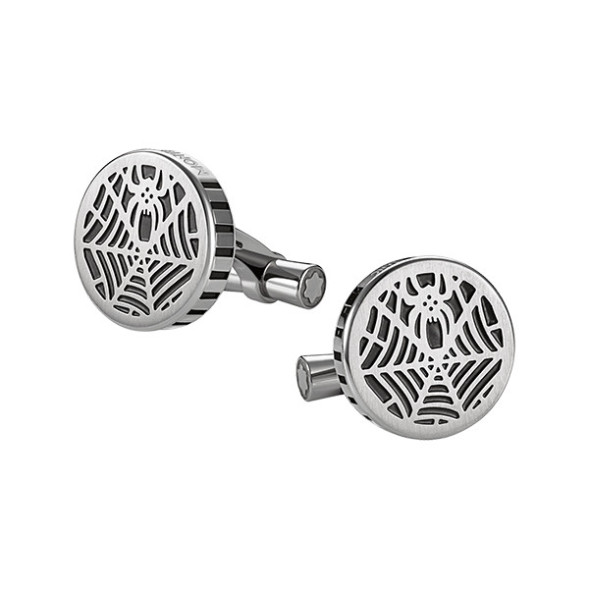Montblanc 00114708 Запонки кругл сталь декор паутина