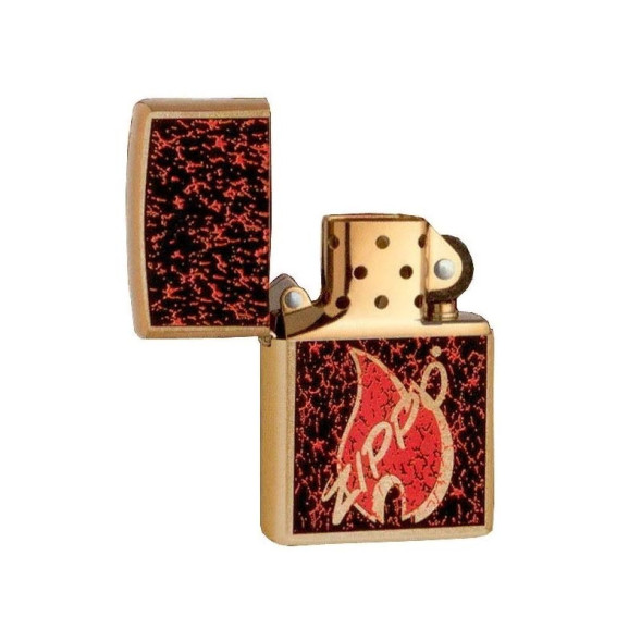 24193 Зажигалка ZIPPO Retro Flame, латунь/сталь с покрытием High Polish Brass, золотистый