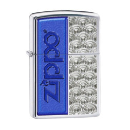 28658 Зажигалка ZIPPO Classic, латунь с покрытием High Polish Chrome, серебряный/синий