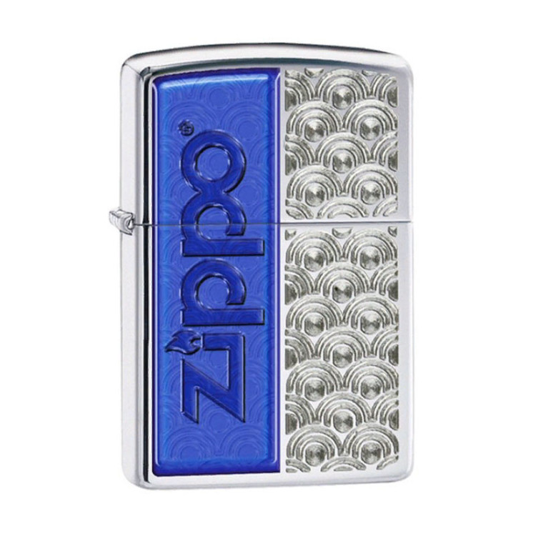 28658 Зажигалка ZIPPO Classic, латунь с покрытием High Polish Chrome, серебряный/синий