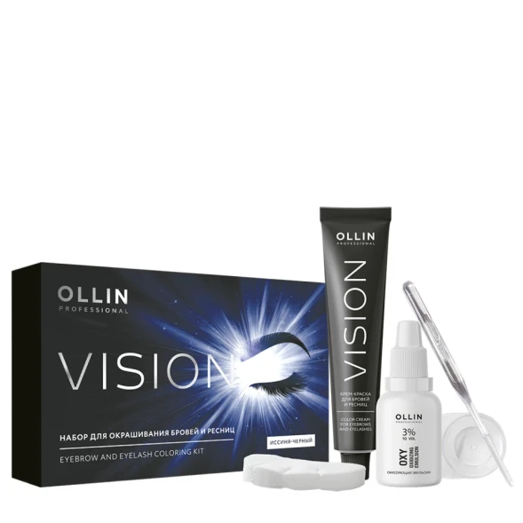 Набор для окрашивания бровей и ресниц, иссиня-черный / Ollin Vision 20 мл
