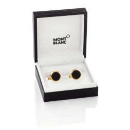00112902 CUFF LINKS,STAINL STEEL,YG PVD, BLK ONYX MONTBLANC