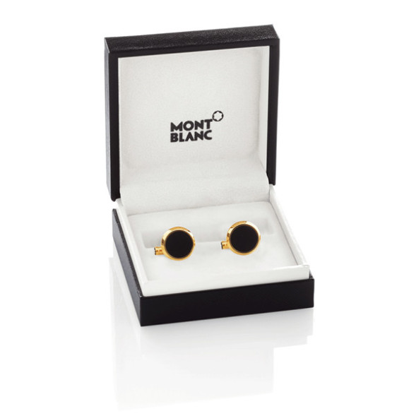 00112902 CUFF LINKS,STAINL STEEL,YG PVD, BLK ONYX MONTBLANC