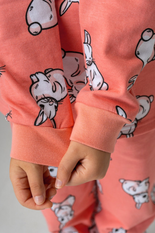 Хлопковая пижама для девочки из футера с начесом Happyfox (коралловый)