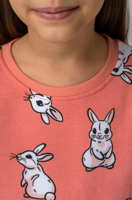 Хлопковая пижама для девочки из футера с начесом Happyfox (коралловый)